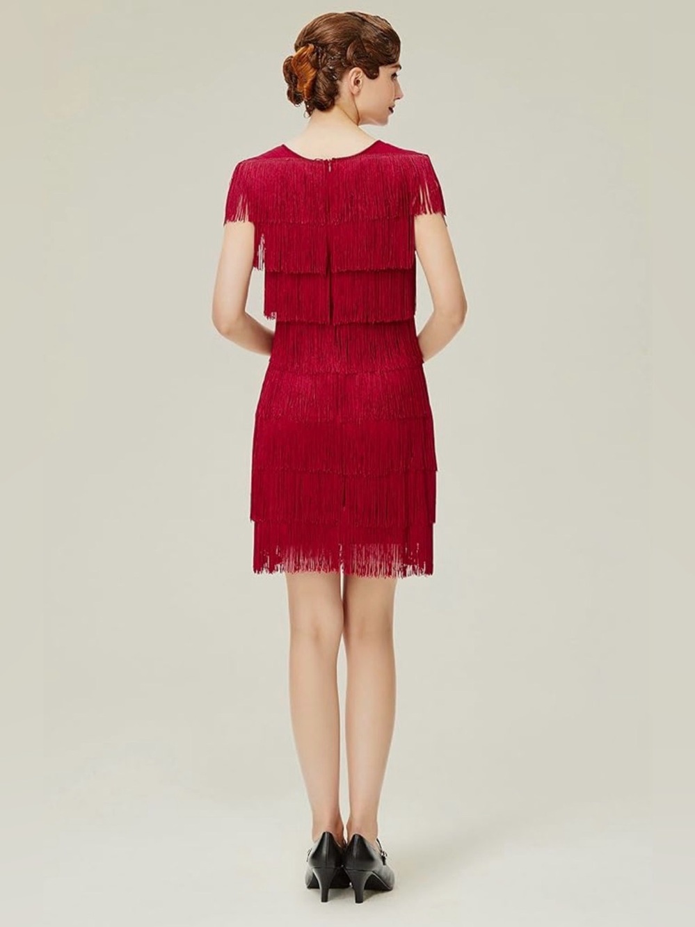 ✨ BABEYOND Ruby Red Gatsby Flapper Dress | Size Large | Fringe Glam ✨ - Picture 4 of 9